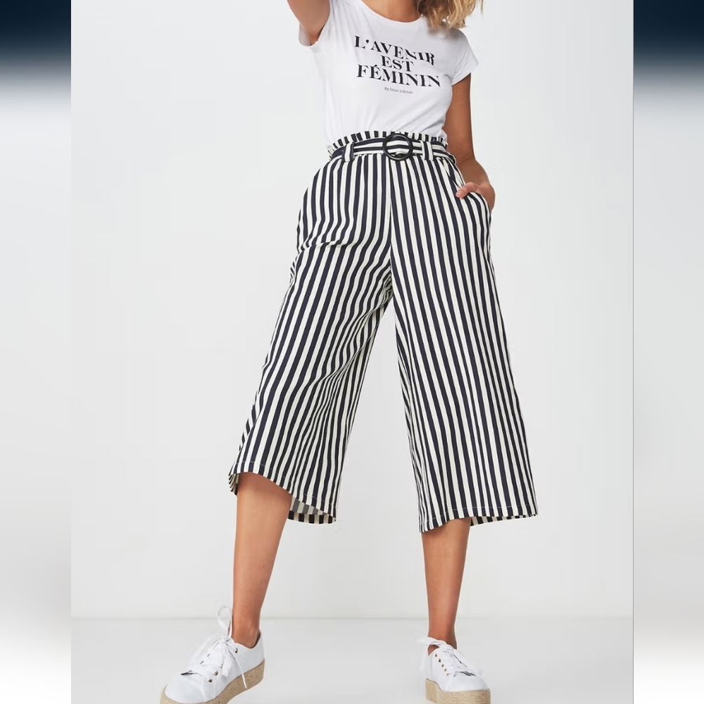 Cotton On Blue and White Wide Leg Pants with Stripes